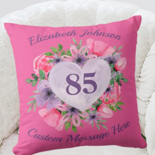 Pink 85th Birthday Pillow for Women
