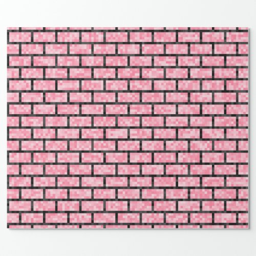 Pink 8_Bit Pixelated Style Bricks Pattern Wrapping Paper