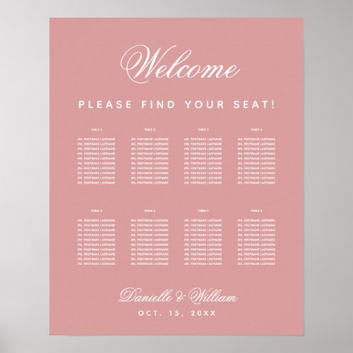 Pink 8 Table Dusty Rose Wedding Seating Chart 