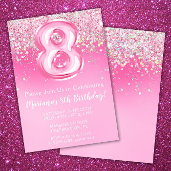 Pink 8th Birthday Invitation Girly Pink Glitter by WittyPrintables at Zazzle