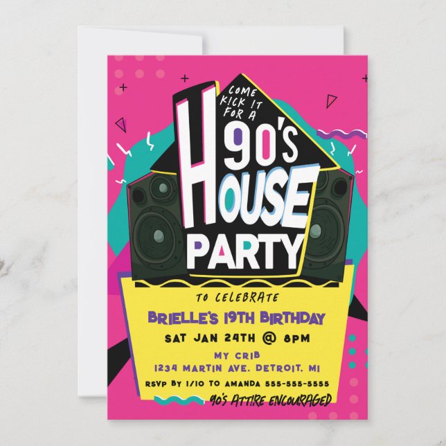 Pink 90's House Party Invitation (Front)
