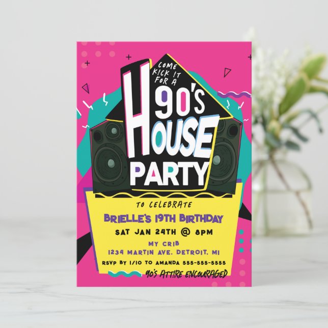 Pink 90's House Party Invitation