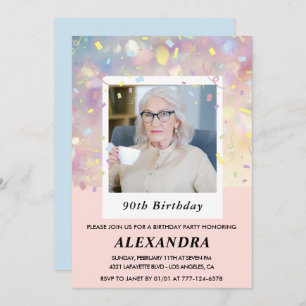 Pink 90th birthday invitations Confetti Photo