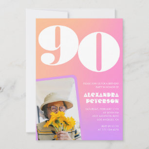 Pink 90th birthday invitations for her Retro Photo