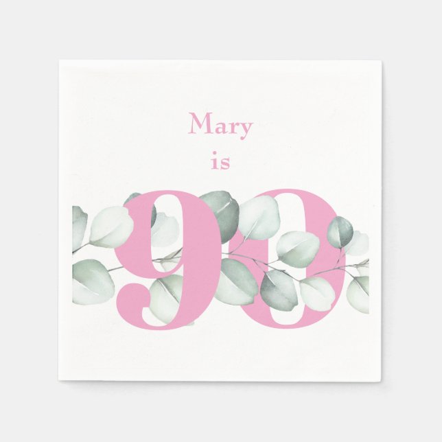 Pink 90th Birthday Personalized Cocktail Napkins (Front)