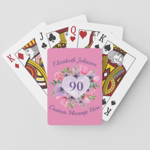 Pink 90th Birthday Personalized Playing Cards
