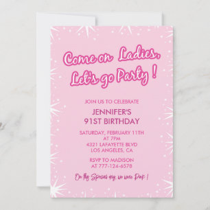 Pink 91st birthday invitations Trendy Sparkle