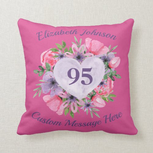 Personalized 95th Birthday Pillow - Pink or Purple