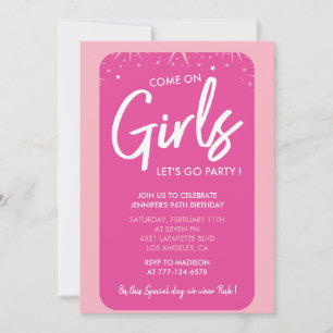 Pink 96th birthday invitations Girl Trendy Girly