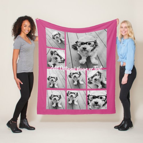 Pink 9 Photo Instagram Collage ___ CAN edit COLOR Fleece Blanket