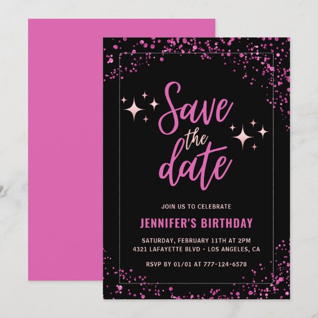 Pink 9th birthday invitations Save the date Glam (Front/Back)