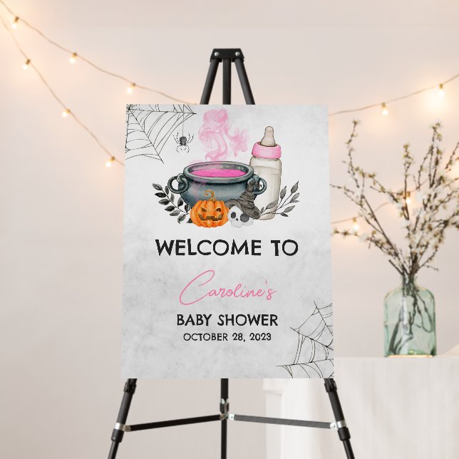 Pink A Baby is Brewing Baby Shower Welcome Sign (In Situ (Stand))