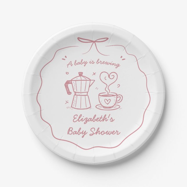 Pink A Baby Is Brewing Coffee Paper Plates (Front)