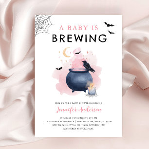 Pink A Baby is Brewing Halloween Baby Shower Invitation