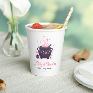 Pink A Baby is Brewing Halloween Baby Shower Paper Cups