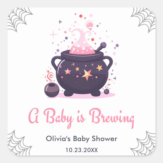 Pink A Baby is Brewing Halloween Baby Shower  Square Sticker (Front)