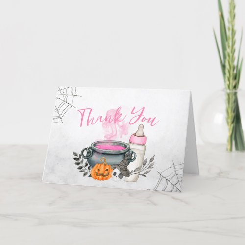Pink A Baby is Brewing Halloween Baby Shower  Thank You Card