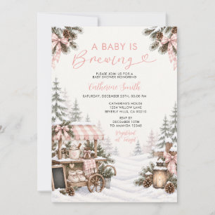 Pink A Baby Is Brewing Winter Cocoa Baby Shower  Invitation