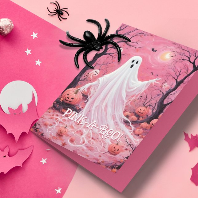 Pink-a-Boo Ghostly Halloween  Card (The perfect Halloween card for young girls or anyone that loves pink!)