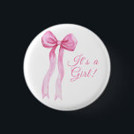 Pink a Bow It's Girl Baby shower Button<br><div class="desc">Pink Watercolor Bow Girl Baby Shower. Simple and elegant bow theme baby shower.</div>
