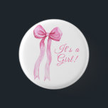 Pink a Bow It's Girl Baby shower Button<br><div class="desc">Pink Watercolor Bow Girl Baby Shower. Simple and elegant bow theme baby shower.</div>