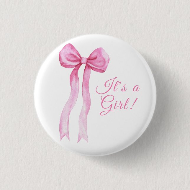 Pink a Bow It's Girl Baby shower Button (Front)