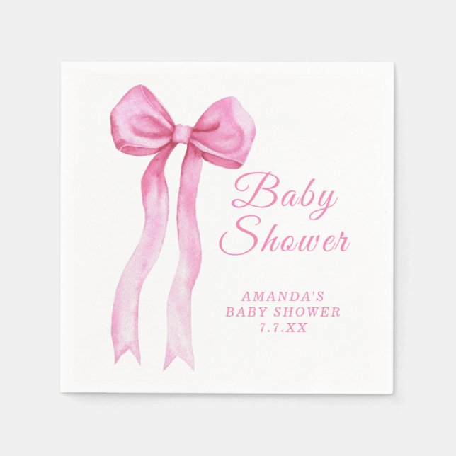 Pink a Bow It's Girl Baby shower Napkins (Front)