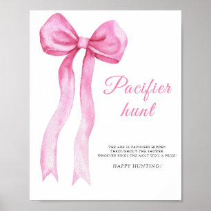 Pink a bow - pacifier hunt baby shower game poster