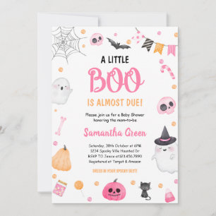 Pink A Little Boo Baby Shower Halloween Invitation