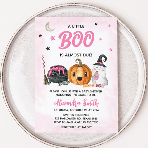 Pink A Little Boo Baby Shower  Invitation
