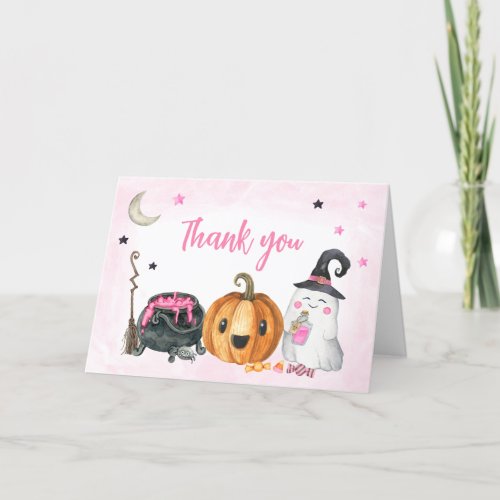 Pink A Little Boo Baby Shower  Thank You Card