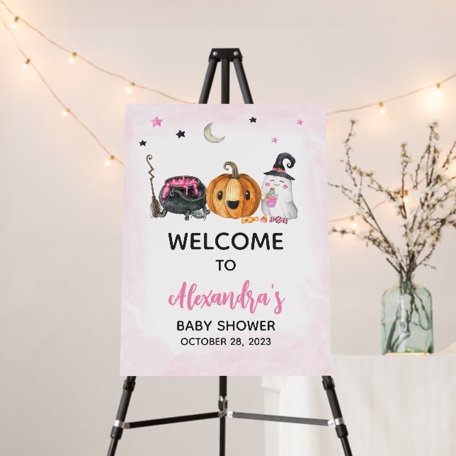 Pink A Little Boo Baby Shower Welcome Sign (In Situ (Stand))