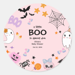 Pink A Little Boo Cute Ghost Halloween Baby Shower Classic Round Sticker