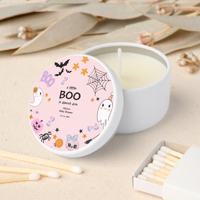 Pink A Little Boo Cute Ghost Halloween Baby Shower Mini Candle Favors (Insitu)