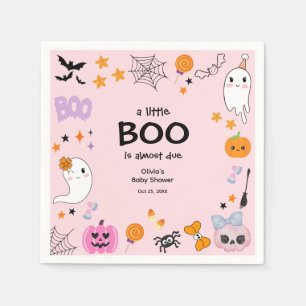 Pink A Little Boo Cute Ghost Halloween Baby Shower Napkins