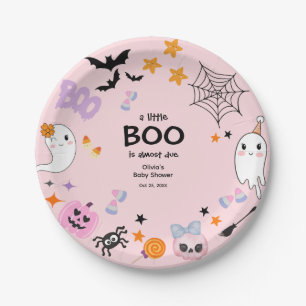 Pink A Little Boo Cute Ghost Halloween Baby Shower Paper Plates