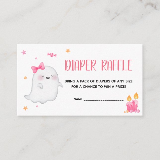 Pink A Little Boo Ghost Baby Shower Diaper Raffle Enclosure Card (Front)