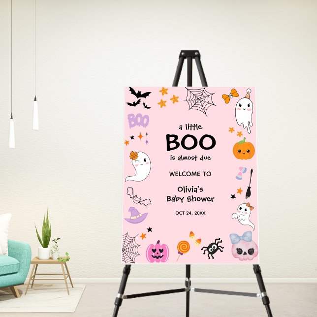 Pink A Little Boo Halloween Baby Shower Welcome  Foam Board (Pink A Little Boo Halloween Baby Shower Welcome Sign )