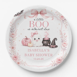 Pink A Little Boo is Almost Due Baby Shower Paper Plates