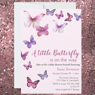 Pink A Little Butterfly Baby Shower Invitation