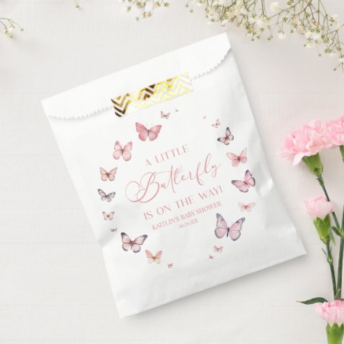 Pink A Little Butterfly Is On The Way Baby Shower  Favor Bag