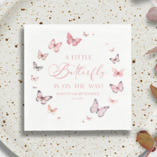 Pink A Little Butterfly Is On The Way Baby Shower Napkins