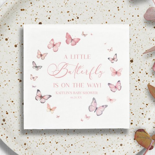 Pink A Little Butterfly Is On The Way Baby Shower  Napkins