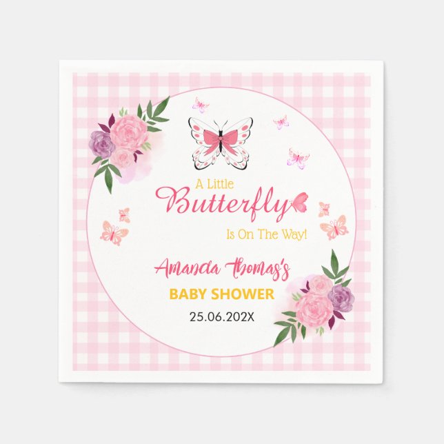 Pink A Little Butterfly Is On The Way Baby Shower  Napkins (Front)