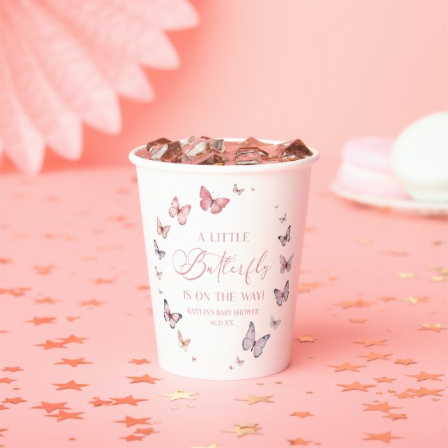 Pink A Little Butterfly Is On The Way Baby Shower  Paper Cups (Insitu)