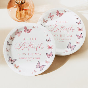 Pink A Little Butterfly Is On The Way Baby Shower Paper Plates