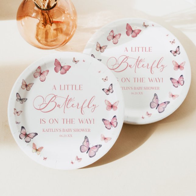 Pink A Little Butterfly Is On The Way Baby Shower  Paper Plates (Creator Uploaded)