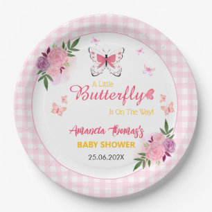 Pink A Little Butterfly Is On The Way Baby Shower  Paper Plates
