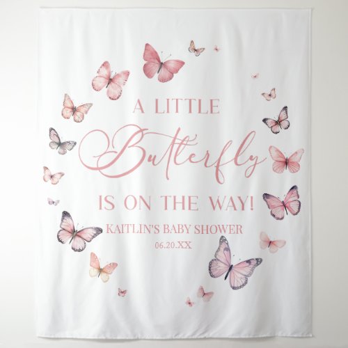 Pink A Little Butterfly Is On The Way Baby Shower  Tapestry