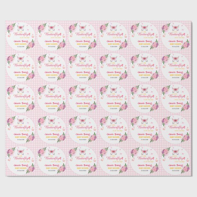 Pink A Little Butterfly Is On The Way Baby Shower  Wrapping Paper (Flat)